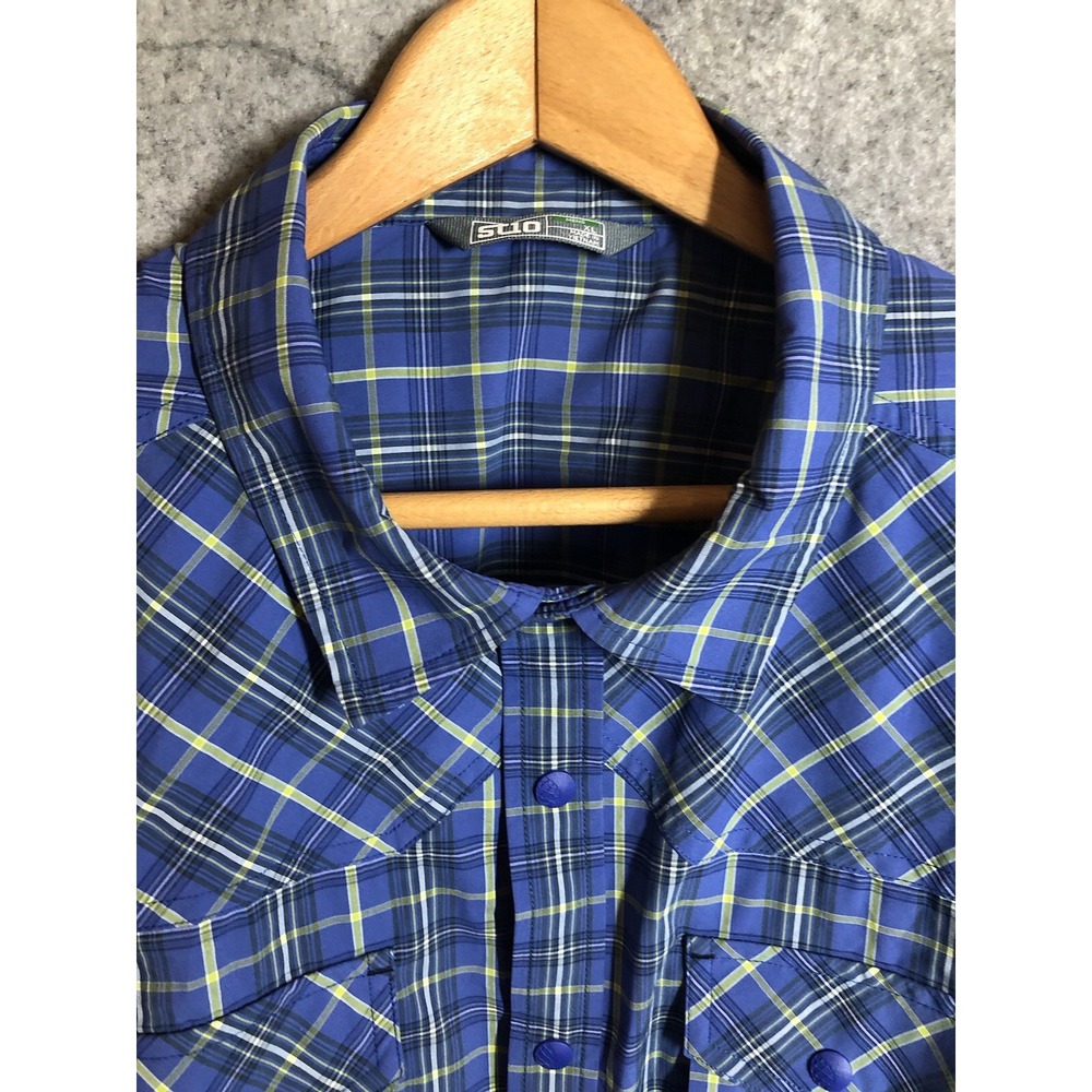 Stio Shirt Mens XL Blue Plaid Eddy Fishing Hiking Western Snap Outdoors